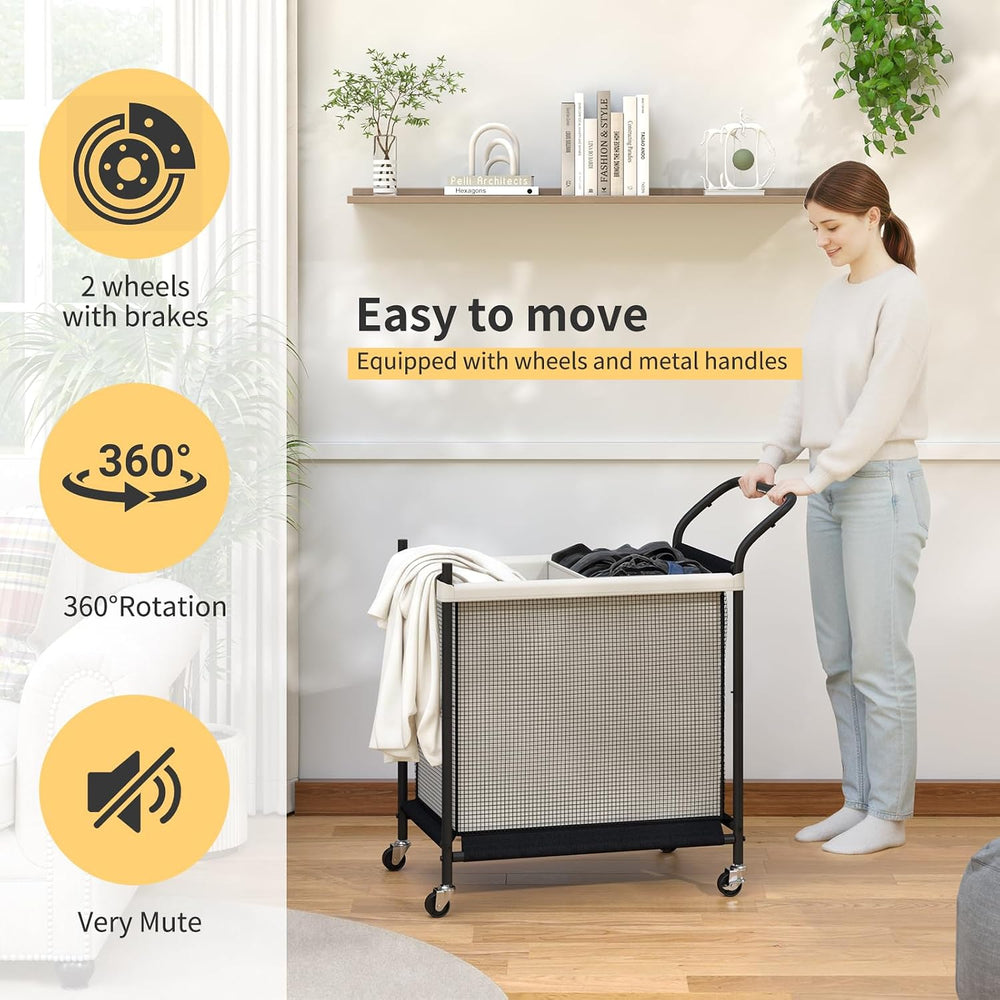 Laundry Hamper with Wheels,Laundry Basket with Removable and Washable Liner B...