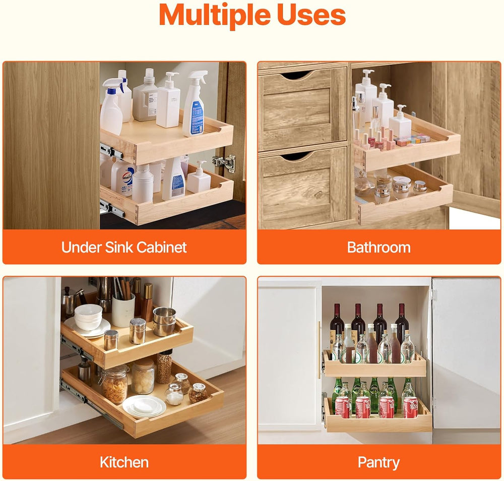 VEVOR 2 Tier Pull Out Cabinet Organizer, 20" W x 21" D Cabinet Draw...