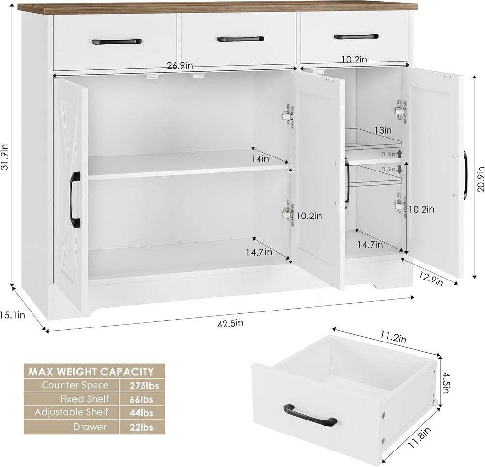 HOSTACK Kitchen Buffet Cabinet with Storage, Sideboard Coffee Bar, White
