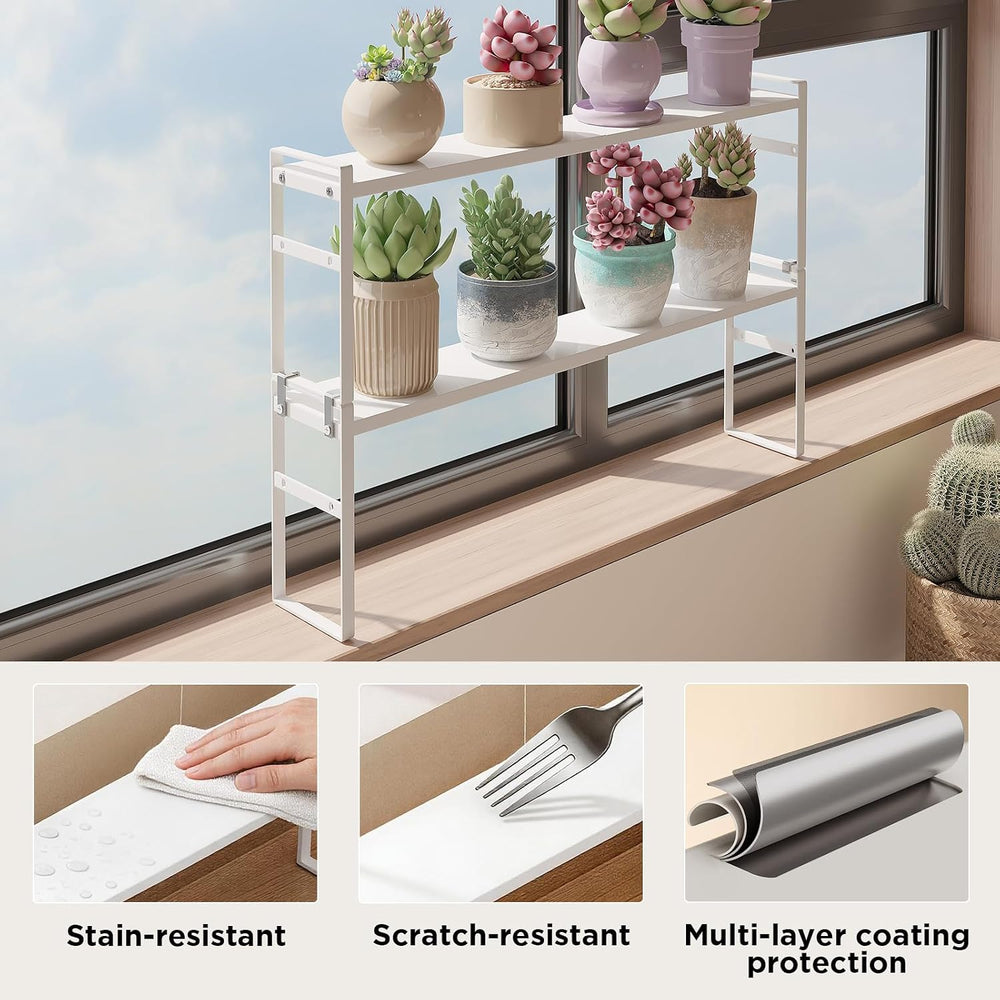 2 Tier Expandable Stackable Narrow Shelf Organizer, White