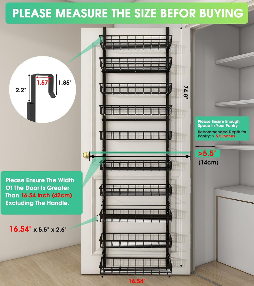 Mefirt 10-Tier Over The Door Pantry Organizer, 2 in 1 Wall Mount & Hanging