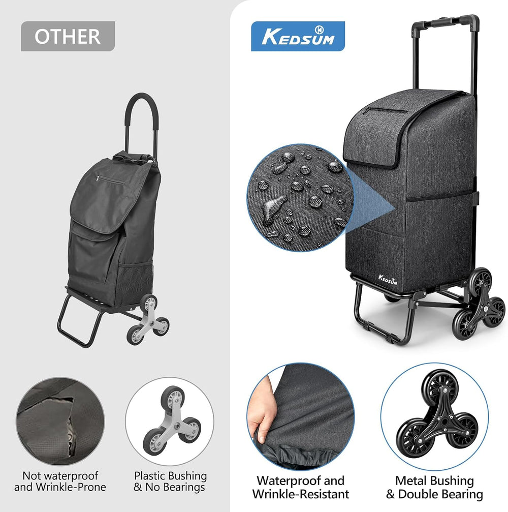 KEDSUM 2-in-1 Stair Climbing Grocery Cart, 300LB Shopping Cart, Black