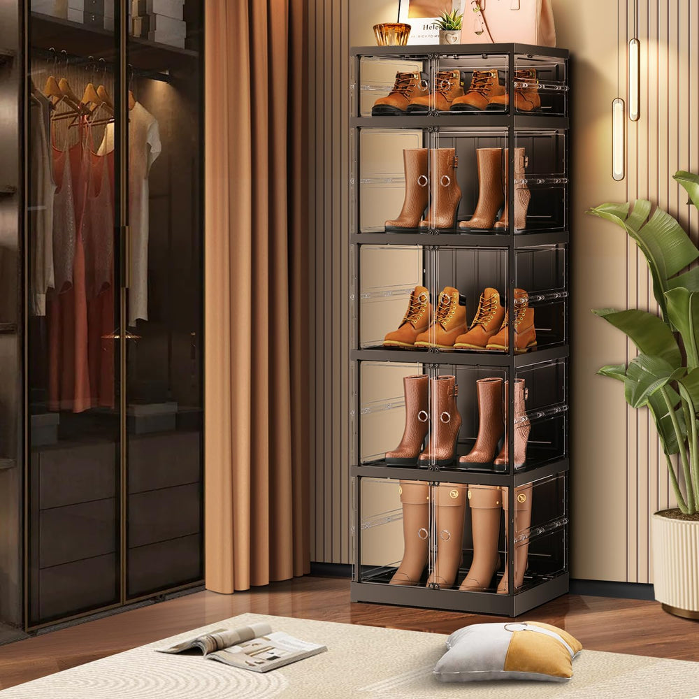 CIMLORD 5-Tier Foldable Shoe Rack Organizer for Boots, 10 Pairs, Black