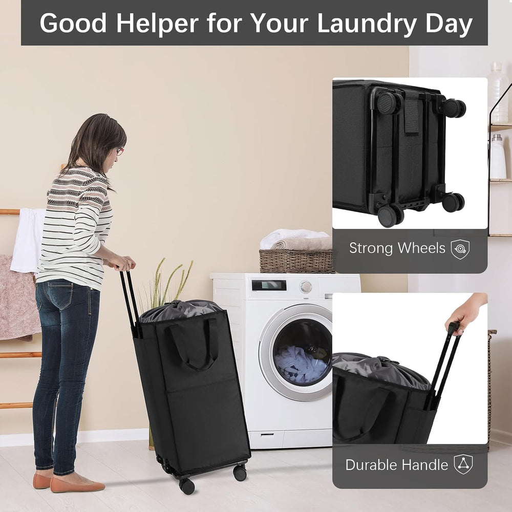 Bukere Extra Large Rolling Laundry Basket with Wheels, 90L Freestanding Colla...