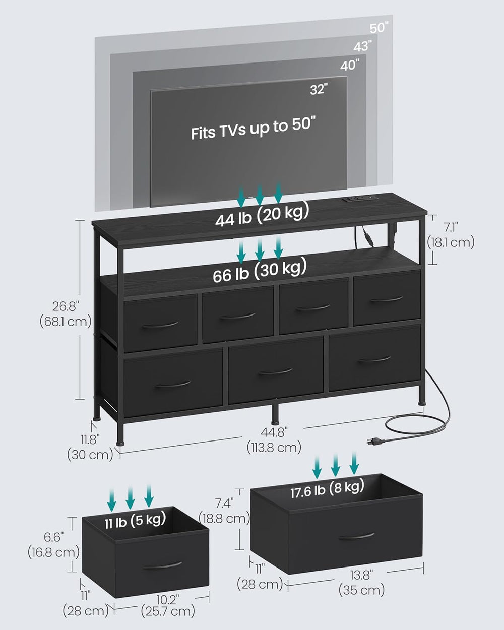 SONGMICS Dresser with App-Controlled LED Lights, 7 Fabric Drawers Dresser