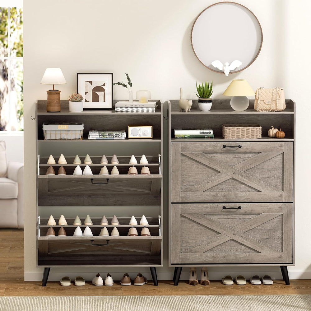 EOYUTLLY Shoe Cabinet with Bench, Shoe Organizer Cabinet with 2 Flip Drawers ...