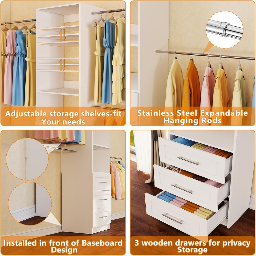 Closet System with 6 Drawers, 6FT-12FT Modular Closet Organizer System with 7...