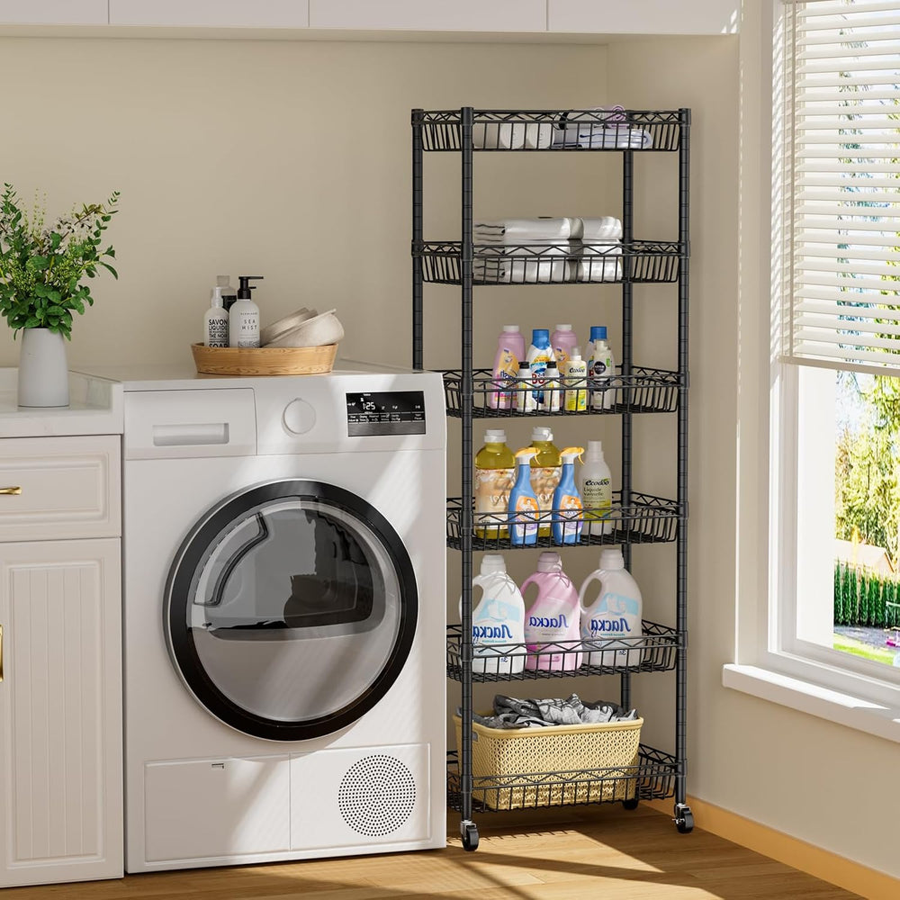 Basket Shelves Closet Rack with Wheels Metal Pantry Wire Shelf Unit