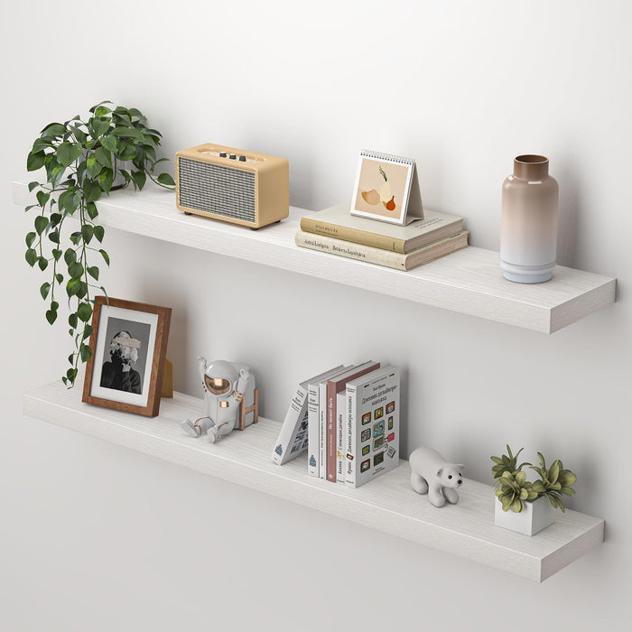 Heimlove Floating Shelves for Wall 40 Inch,Mounted Storage & Display Hanging Shelf with Invisible Brackets,for Bedroom,Living Room,Kitchen,Office,Set of 2,White