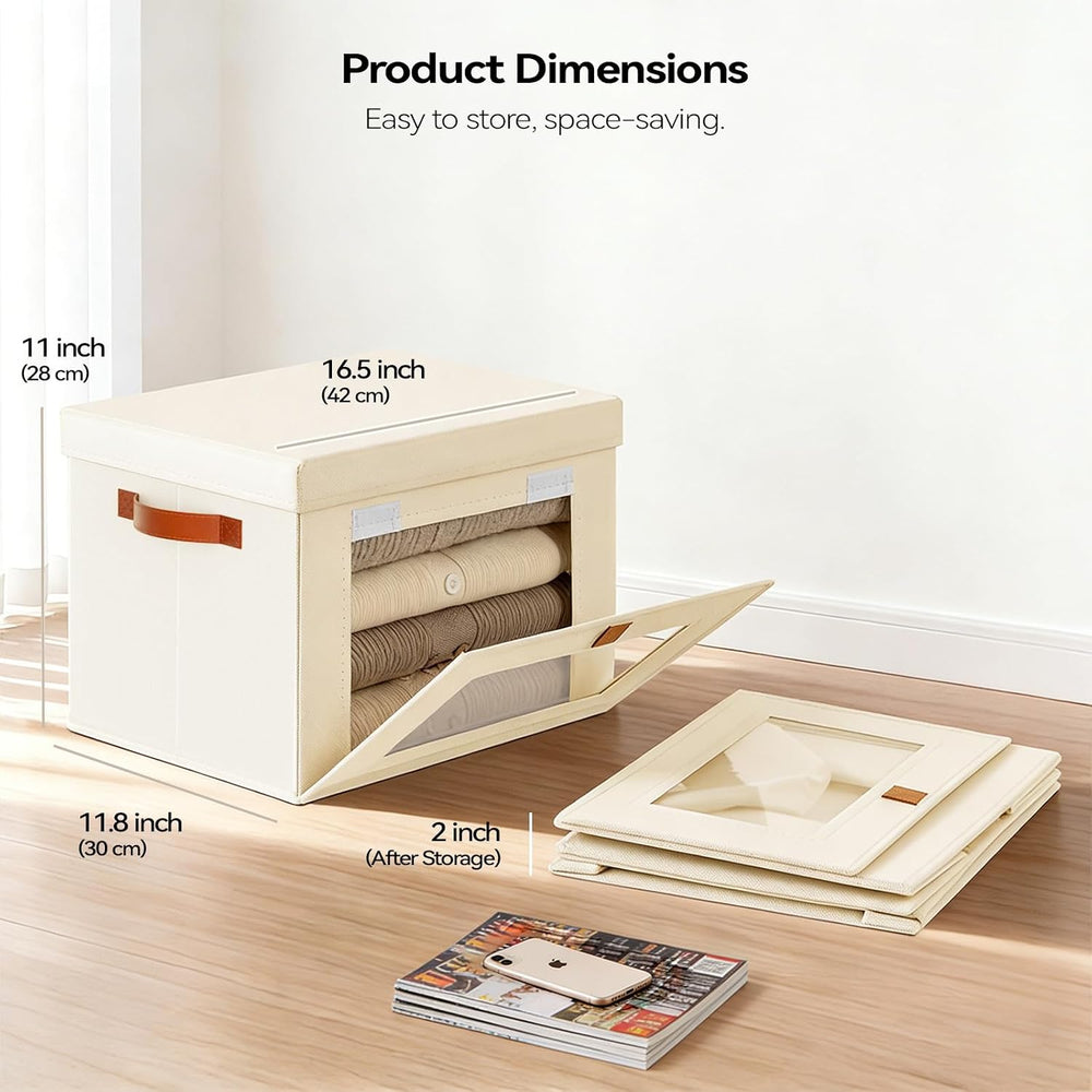 4-Pack Collapsible Stackable Storage Bins with Lids, Beige