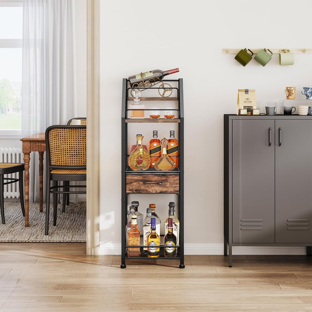 HapiRm Wine Rack Freestanding Floor - 4-Tier Stepped Liquor Cabinet Bar Stand...
