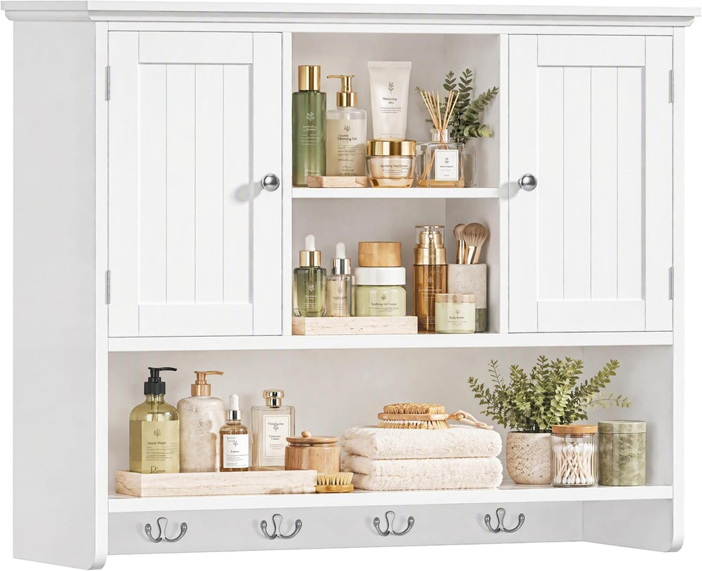 Keehusux 11.8"D x 31.5"W Bathroom Wall Cabinet with Doors and Hooks...