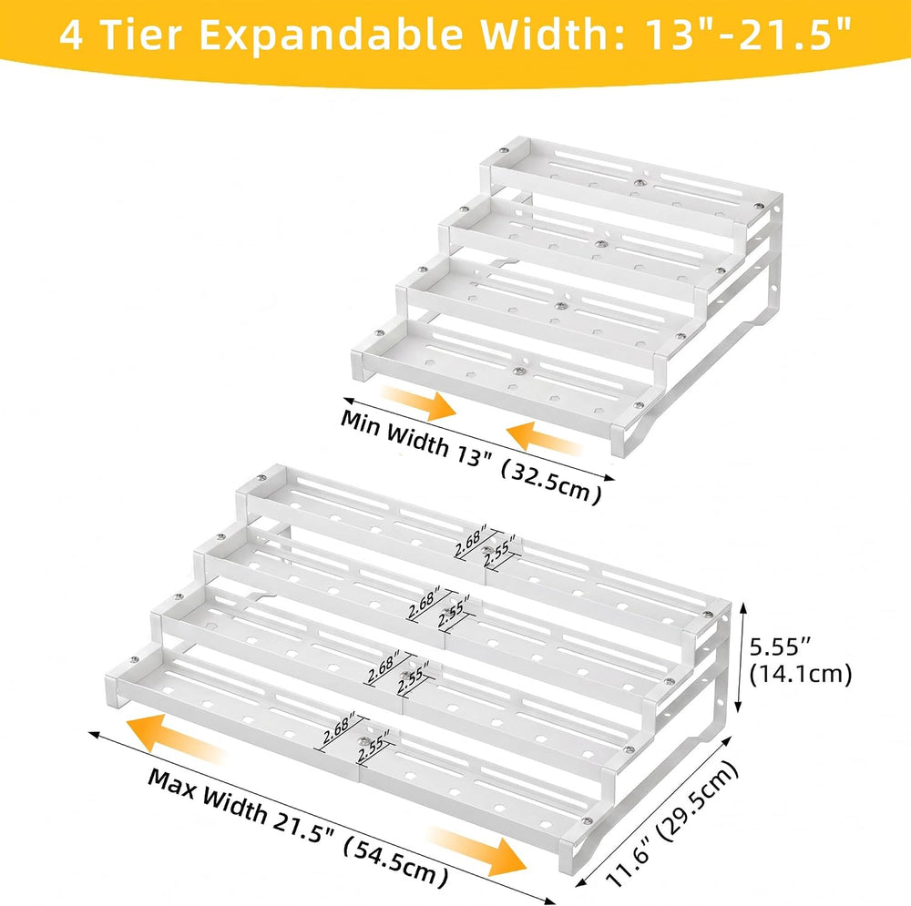 Expandable Spice Rack Organizer for Cabinet, 4-Tier Metal Shelf