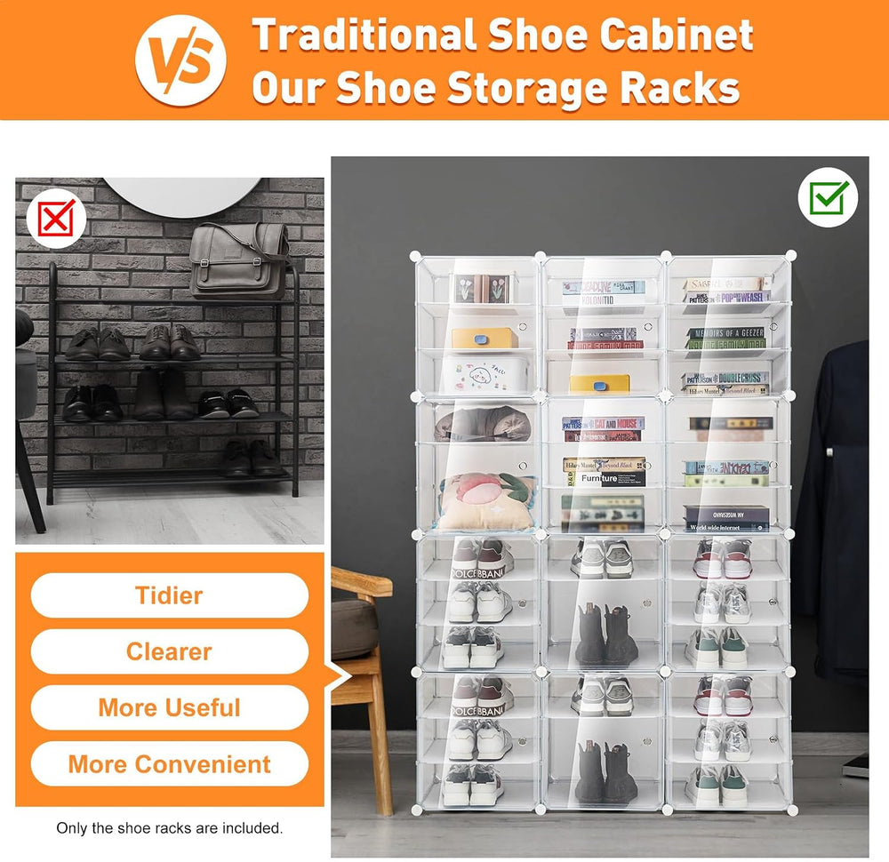 Portable Shoe Rack Organizer 12 Tier DIY Shoe Cabinet, 96 Pairs White Plastic...