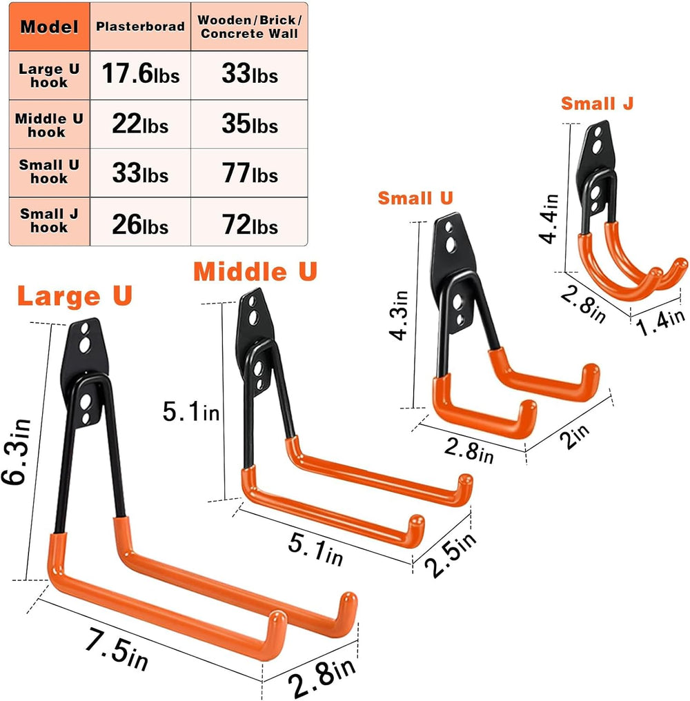 Steel Garage Storage Hooks - 32 Pack Anti-Slip Coating, Heavy Duty Wall Mount...