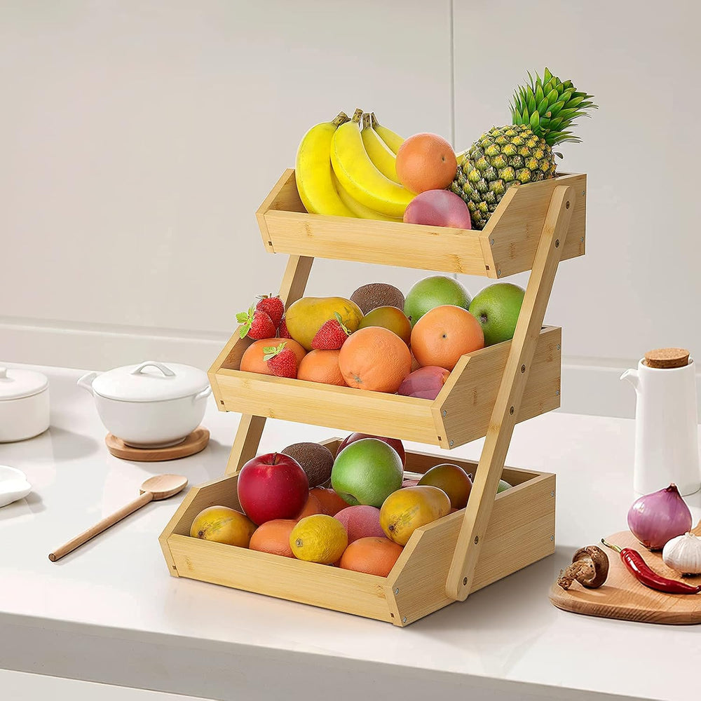 Merysen 3-Tier Bamboo Fruit Basket for Kitchen Countertop, Self-assembly