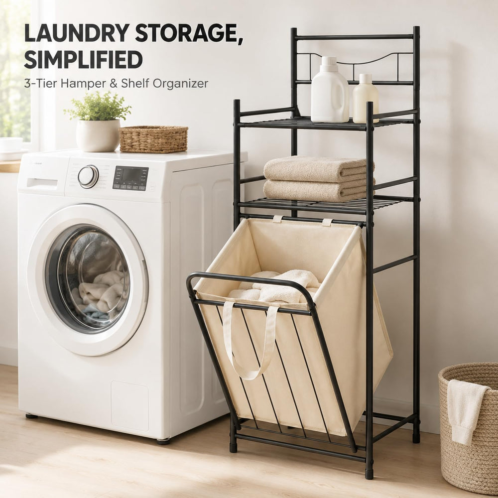 Tilt Out Laundry Hamper, 3-Tier Storage Basket with Removable Bag