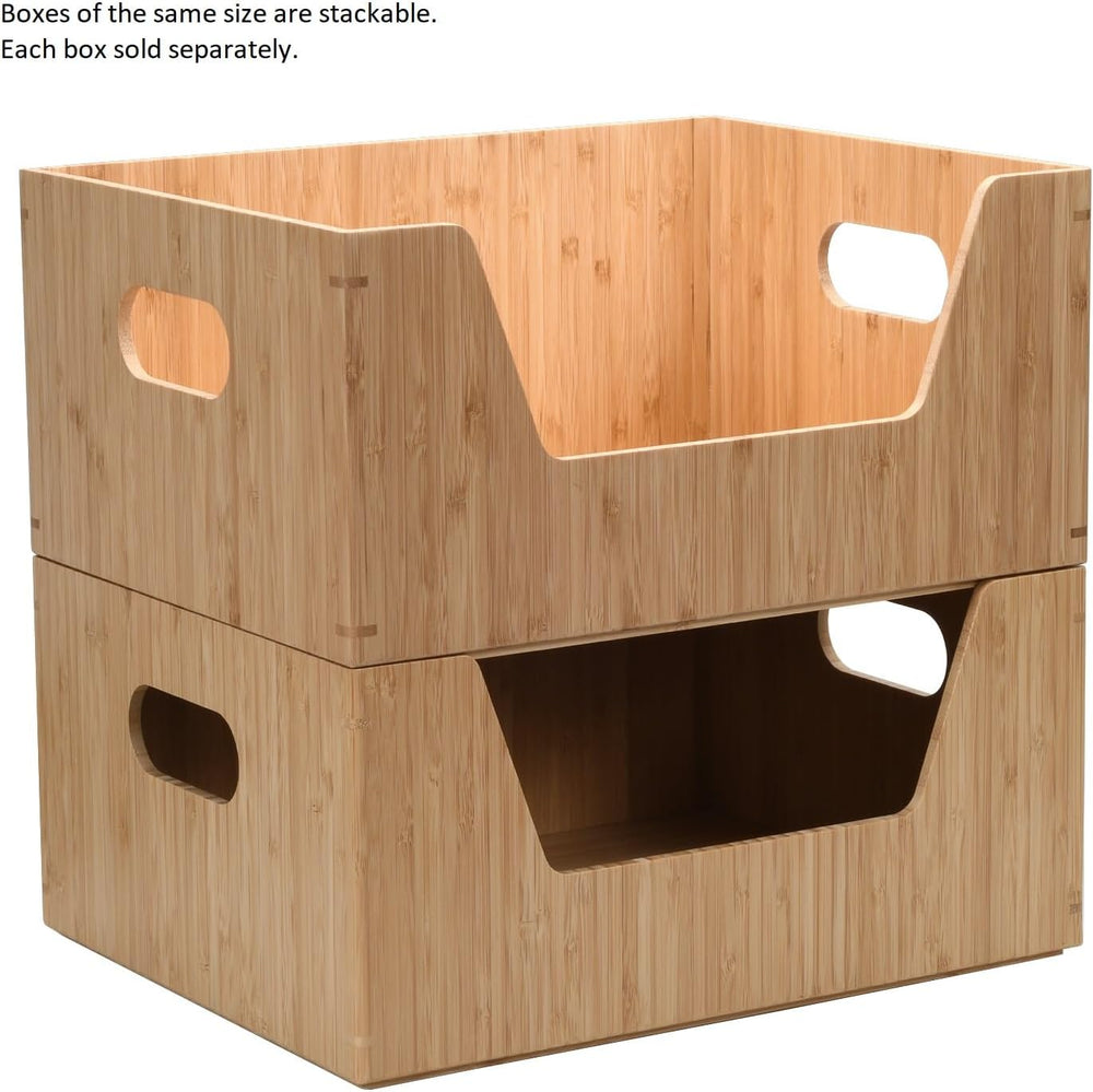 MobileVision Bamboo Storage Box with Open Front Stackable Bin Organizer to us...