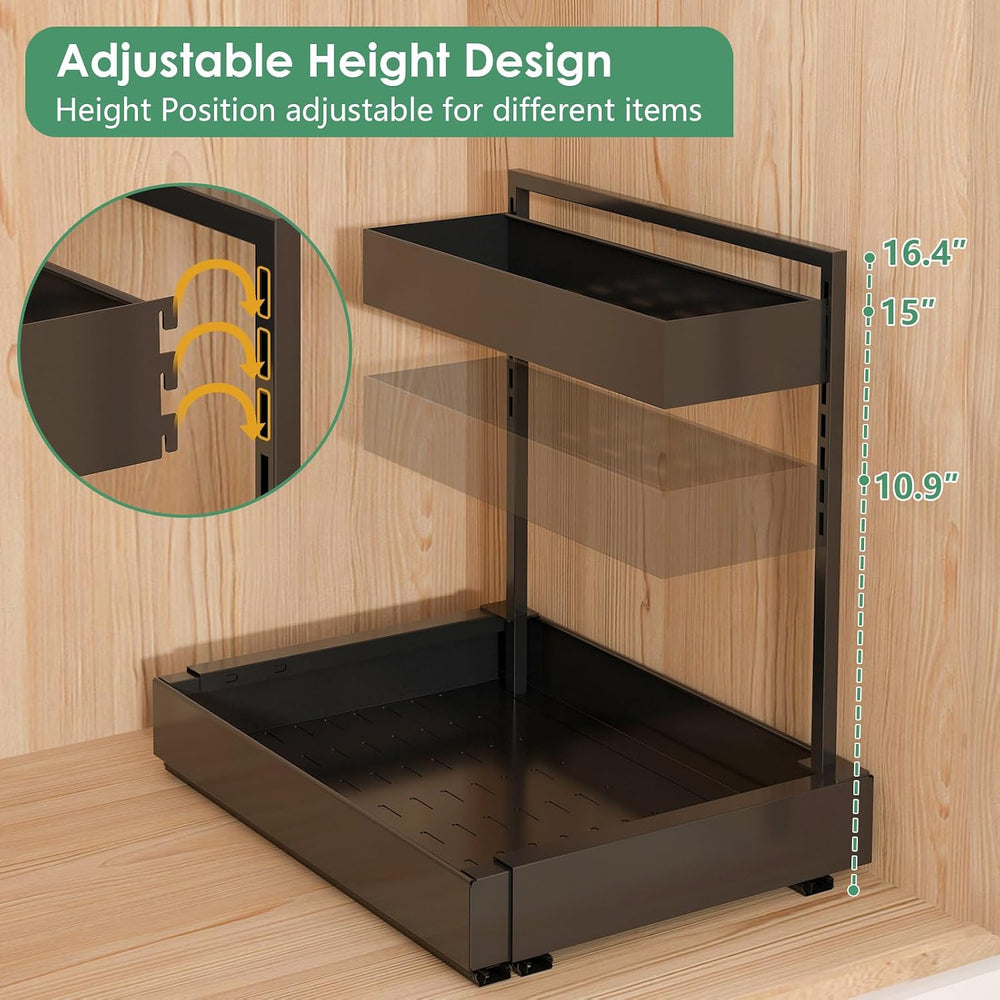 REALINN Under Sink Organizer, L-Shaped Pull Out Cabinet Rack for Kitchen