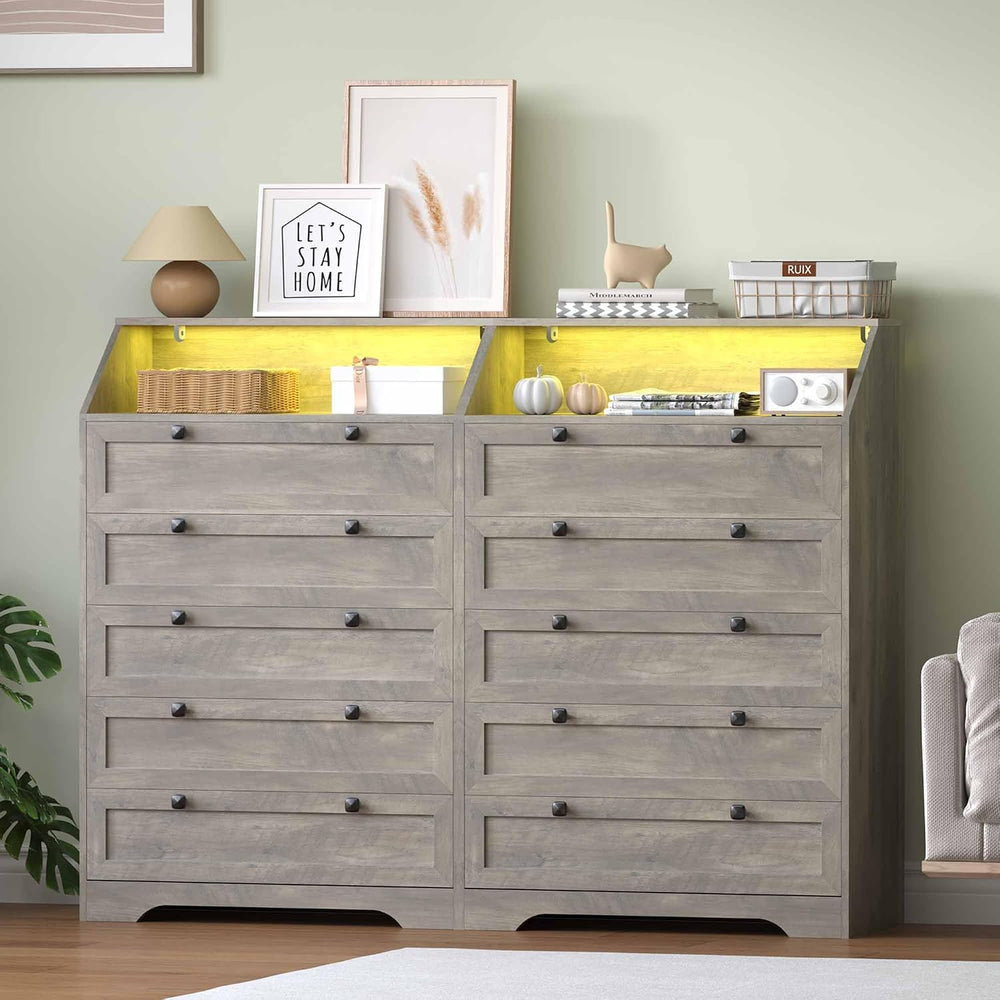 Wodeer Grey Dresser Tall 5 Drawer Dresser for Bedroom, Wood Chest of Drawers ...