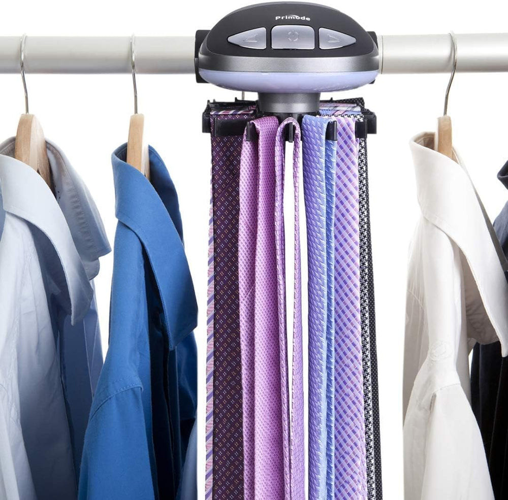 Motorized Tie Rack Closet Organizer, Holds & Displays Up to 50 Ties + 4 B...