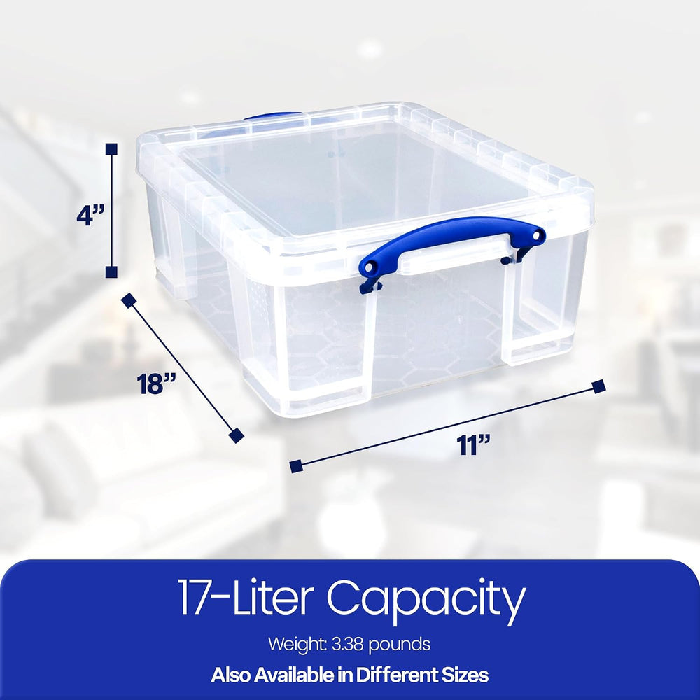 Really Useful Box 2 Pack 17L Plastic Storage Bins with Snap Lids and Clip Loc...