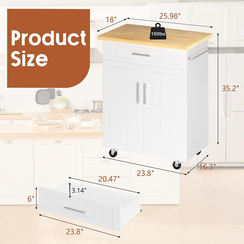 JY QAQA 26" Rolling Kitchen Island Cart on Wheels, Mobile Storage Cabine...
