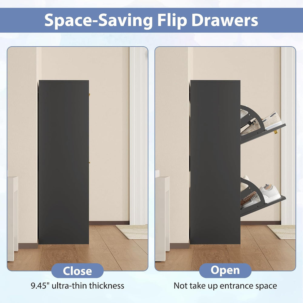 Shoe Storage Cabinet with 2 Flip Drawers and Rectangular Base, Black丨Modern S...