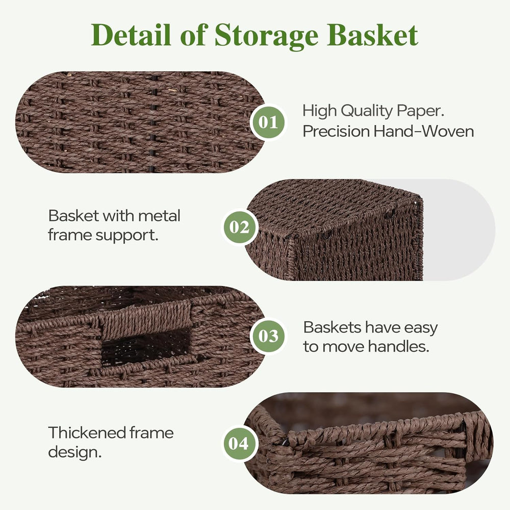 Patvingot 11-Inch Paper Rope Wicker Basket with Built-In Handles,4 Pack