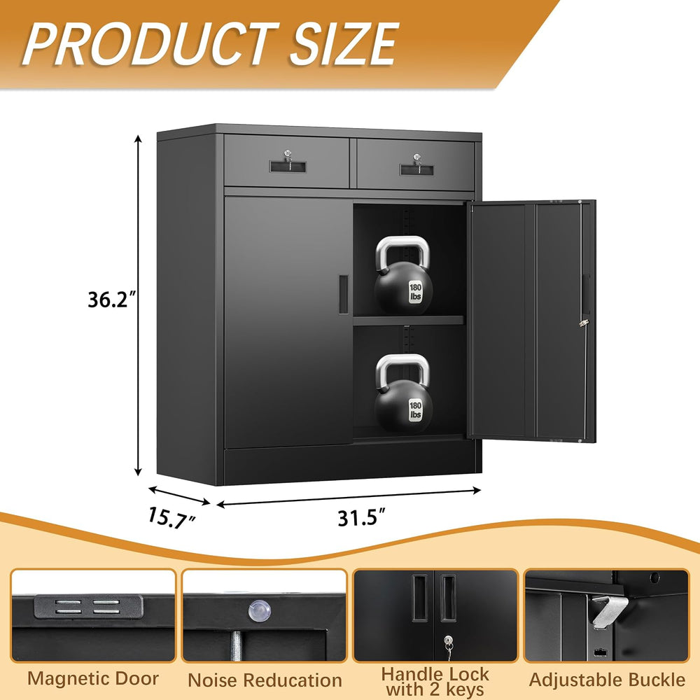 36" H Metal Storage Cabinet, Locking Storage Cabinet, Garage Storage Cab...