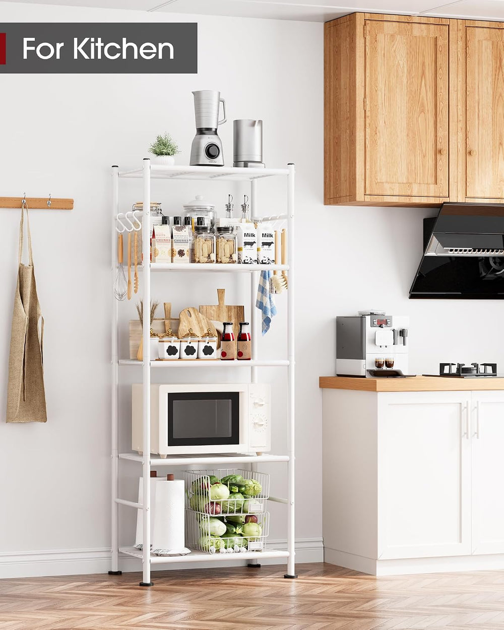 Sakugi Storage Shelves - 5-Tier Large Capacity Shelf Organizer with Hooks, He...
