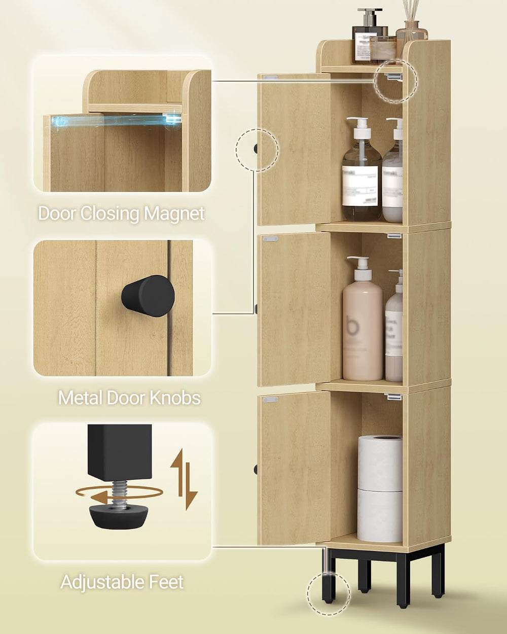Hzuaneri Slim Bathroom Storage Cabinet, Narrow Bathroom Organizers,3 Doors