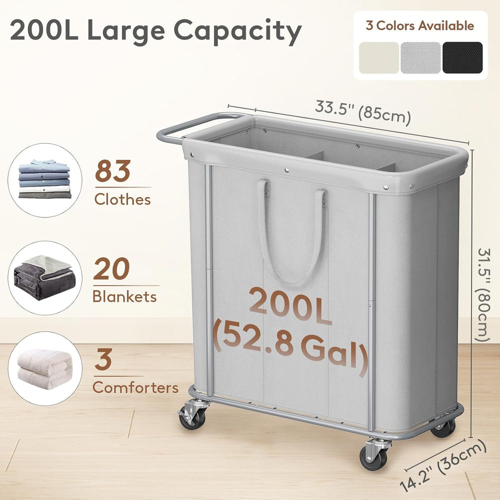 Lifewit 200L Rolling Laundry Basket with Steel Frame, Removable Bag, Silver Gray