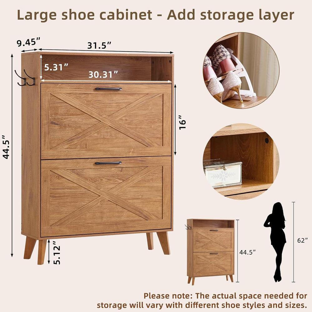 Joaxswe Narrow Shoe Cabinet with 2 Flip Drawers for Entryway,Tea Brown