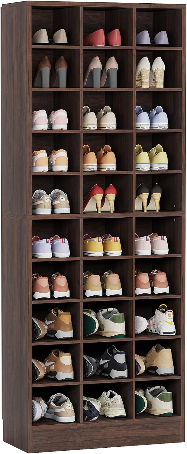 Tribesigns 10-Tier Shoe Storage Cabinet, Espresso Wooden Shoe Rack with 30 Cu...