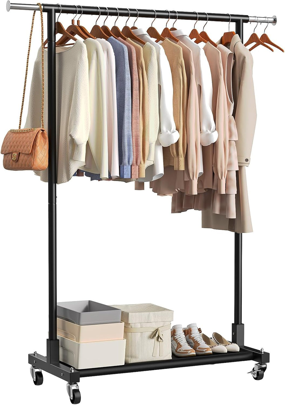 Luxspire 350LBS Heavy Duty Clothes Rack Black Rolling Garment Rack, Black