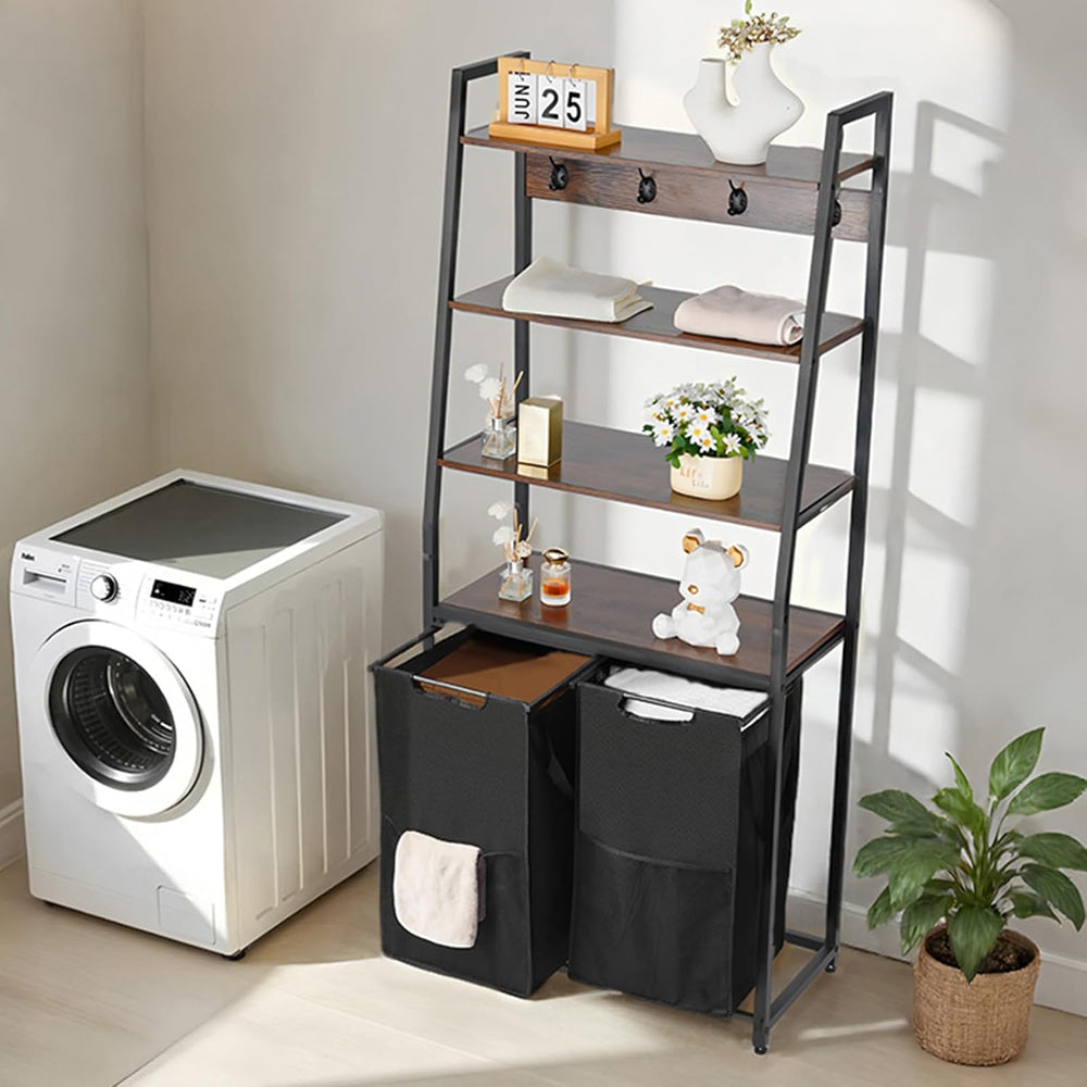 VEVOR 4 Tiers Laundry Sorter, Tall Laundry Hamper with Shelves and Hooks, 2 S...