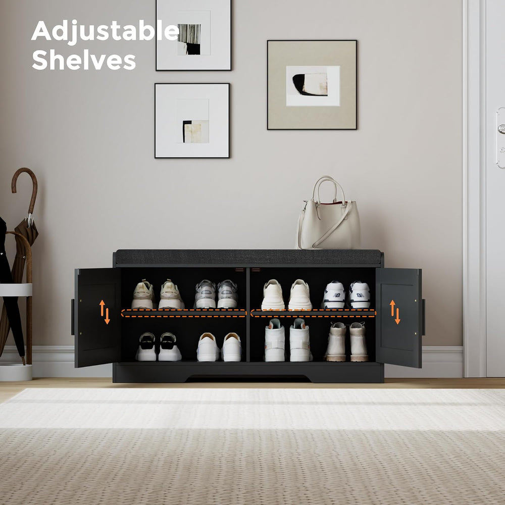 Homleke Shoe Storage Bench, 2 Doors & Thickened Padded Seat Cushion