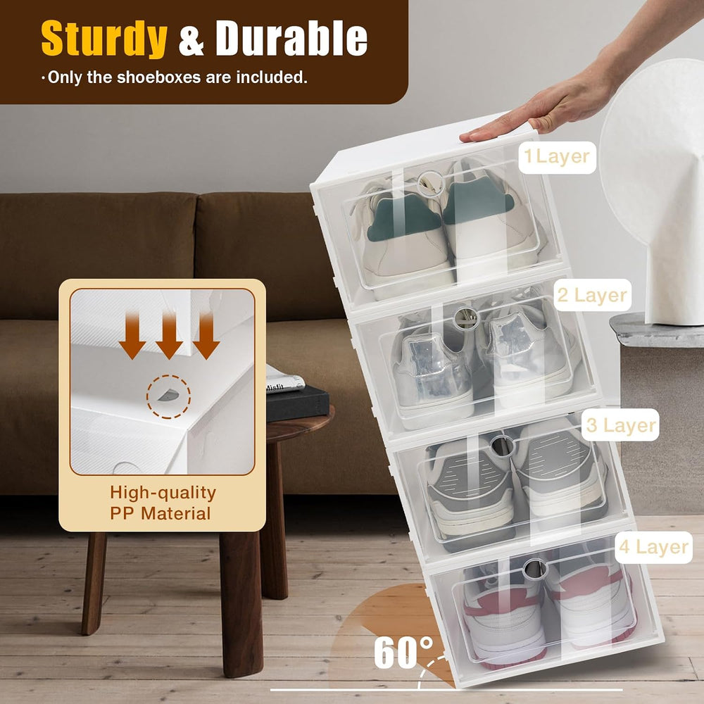 24 Pack Stackable Shoebox Thicken & Sturdy Clear Multifunctional Shoe Box...
