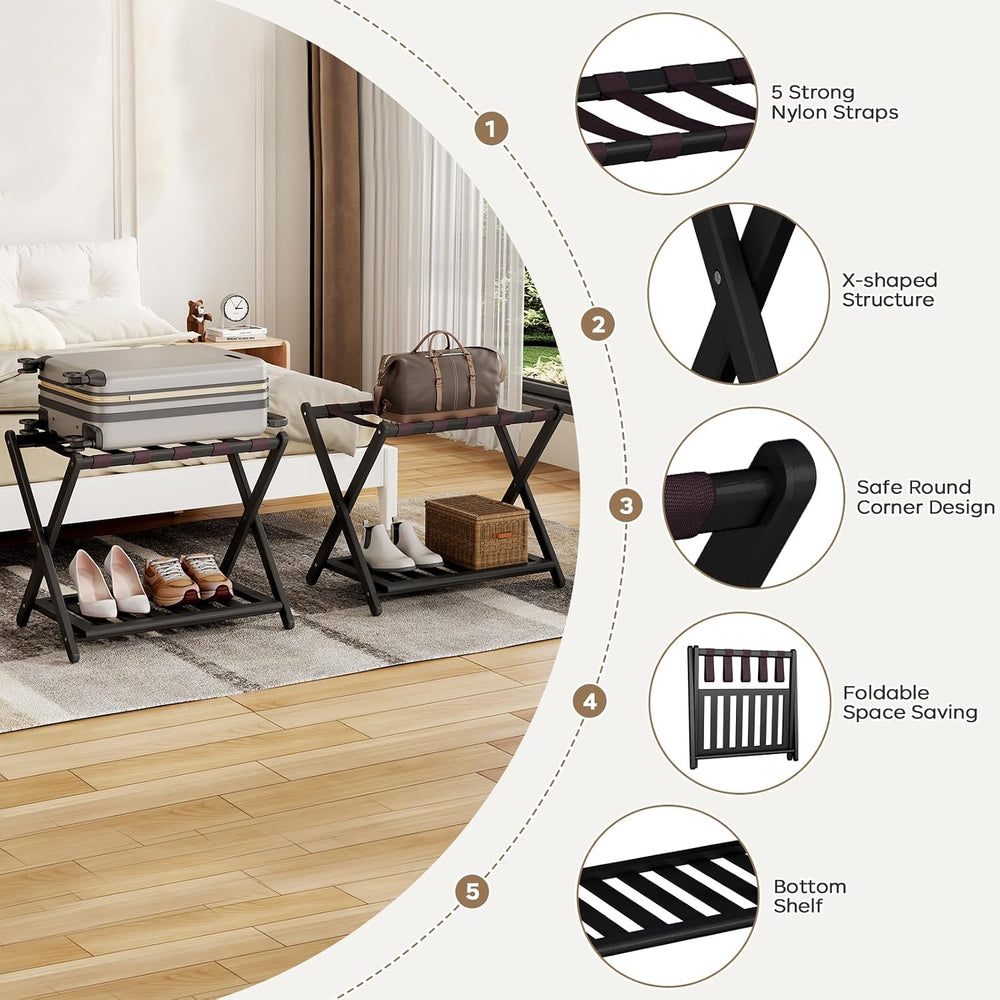 Full Assembled 26.77"L Luggage Rack for Guest Room, Set of 2, Black
