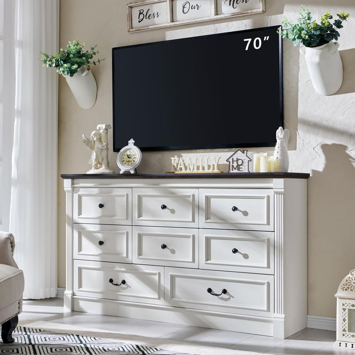 Aitjunz Farmhouse 61" Wide 8 Drawers Dresser for Bedroom, Antique White