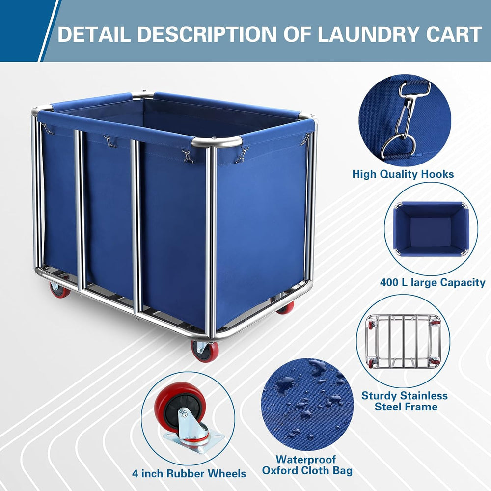 Commercial Laundry Cart with Wheels,440 lbs for Hotel,Home(Blue)