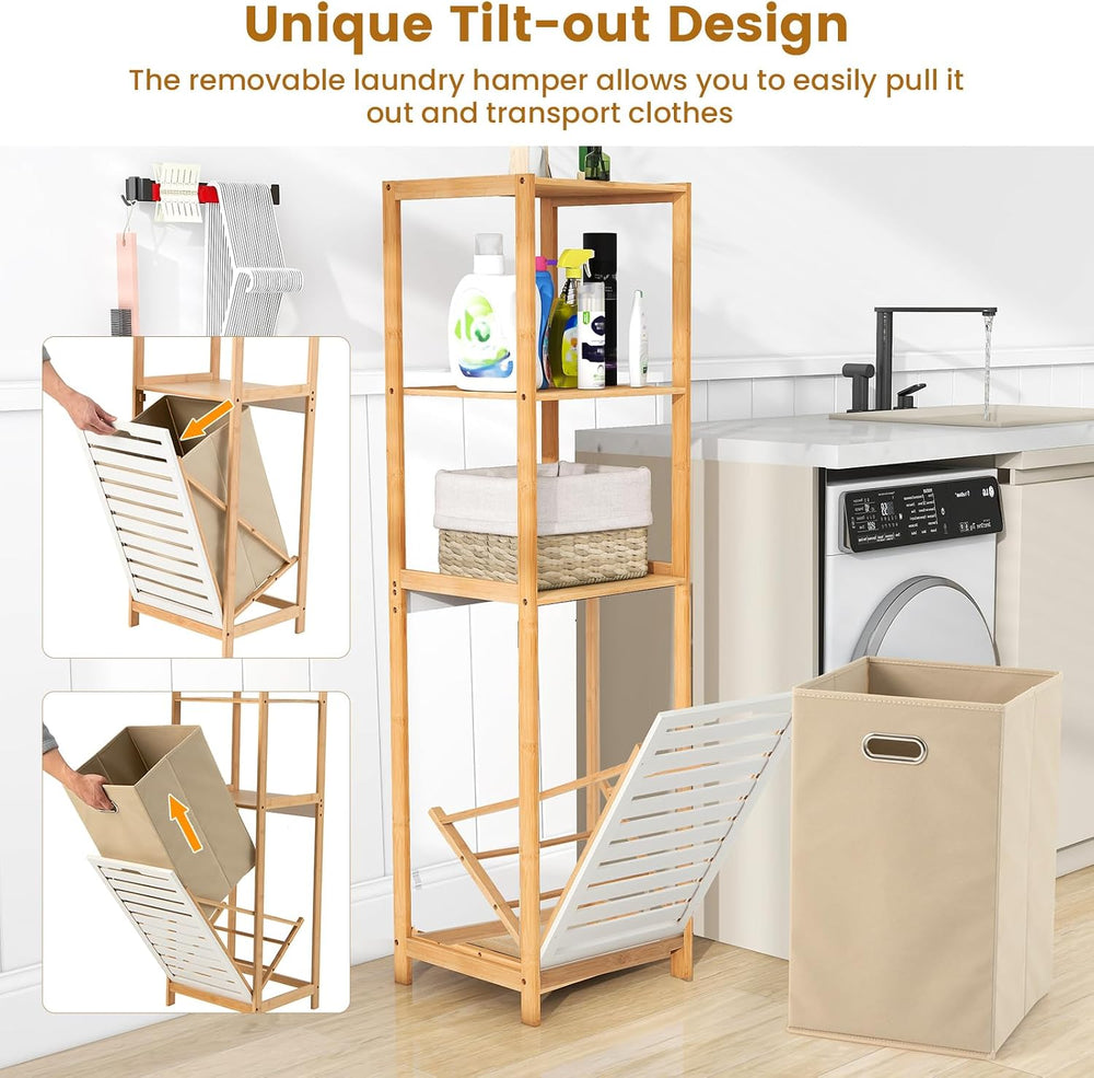 GOFLAME Tilt Out Laundry Hamper with 3-Tier Storage Shelves, 51” Tall Bathroo...