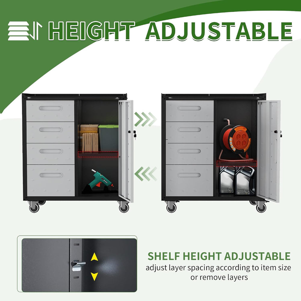 Metal Mobile Tool Storage Cabinet with 4 Drawer and 1 Locking Door