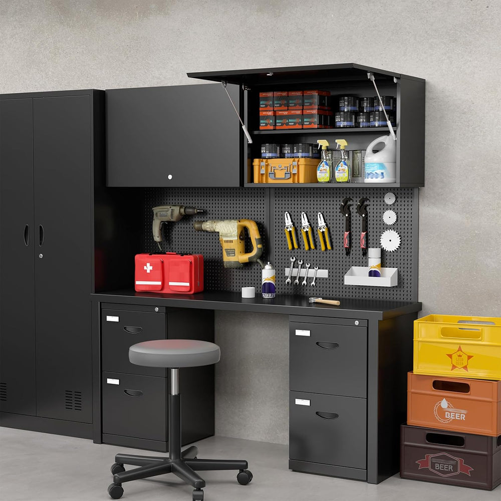 Garage Wall Cabinet, Metal Tool Cabinet with Lock&Adjustable Shelf