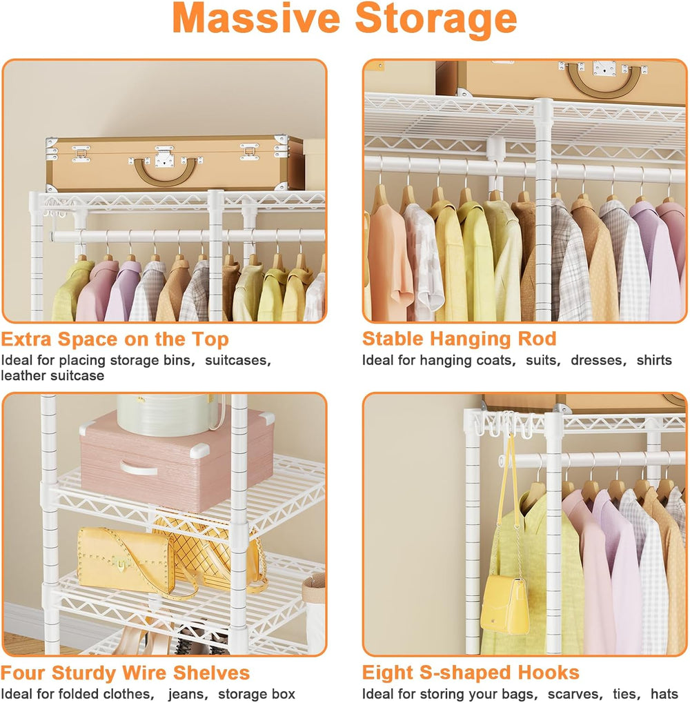 Ulif F4 Heavy Duty Clothes Rack (With Hanger Rod) Freestanding Clothing Racks...