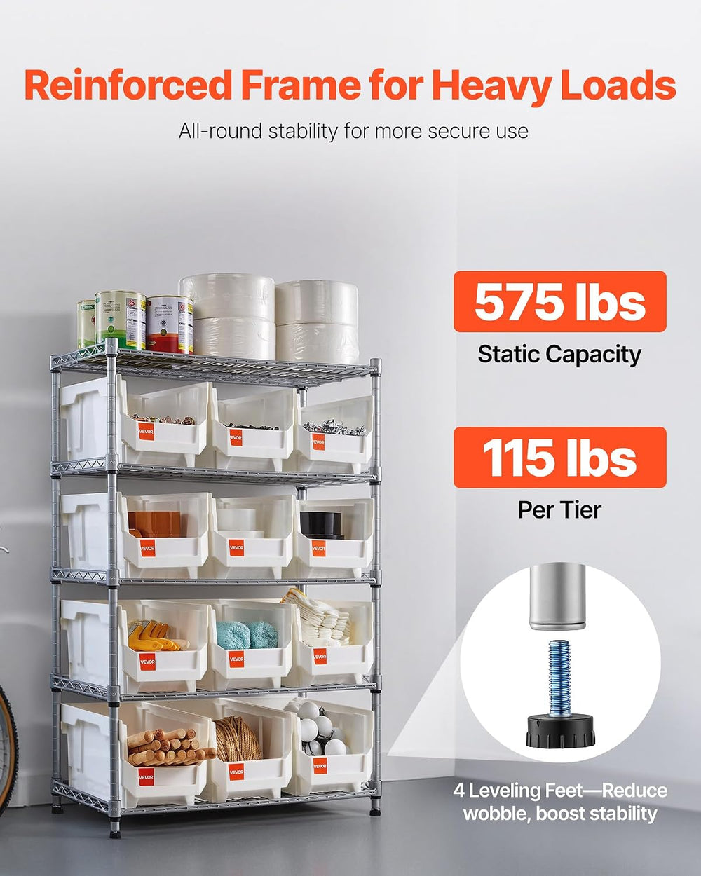 VEVOR 5-Tier Rolling Bin Storage Rack, 12 Organizer Bins, Bin Rack Storage St...