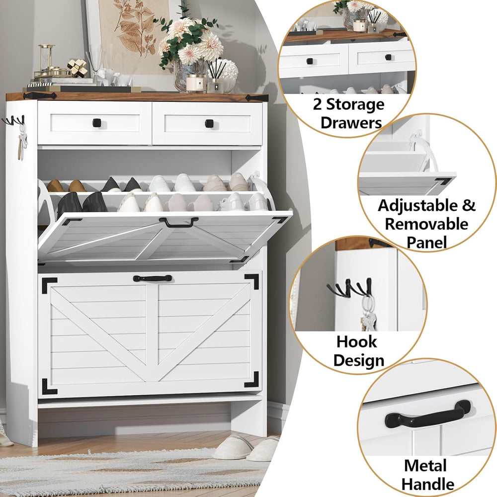 Shoe Storage Cabinet with Deodorizing Function, Farmhouse Narrow Hidden Shoe ...