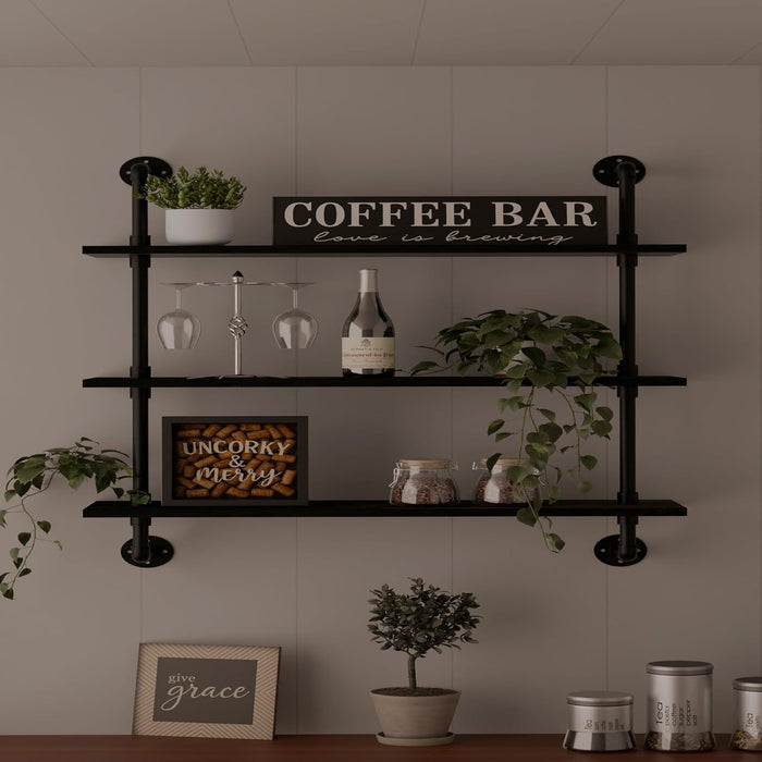 HDDFER Industrial Pipe Shelf Shelving Bookcase, Wall Mounted Rustic Bookshelf, Floating Bookshelves for Wall,Retro Wood Metal Pipe Industrial Shelves for Living Room