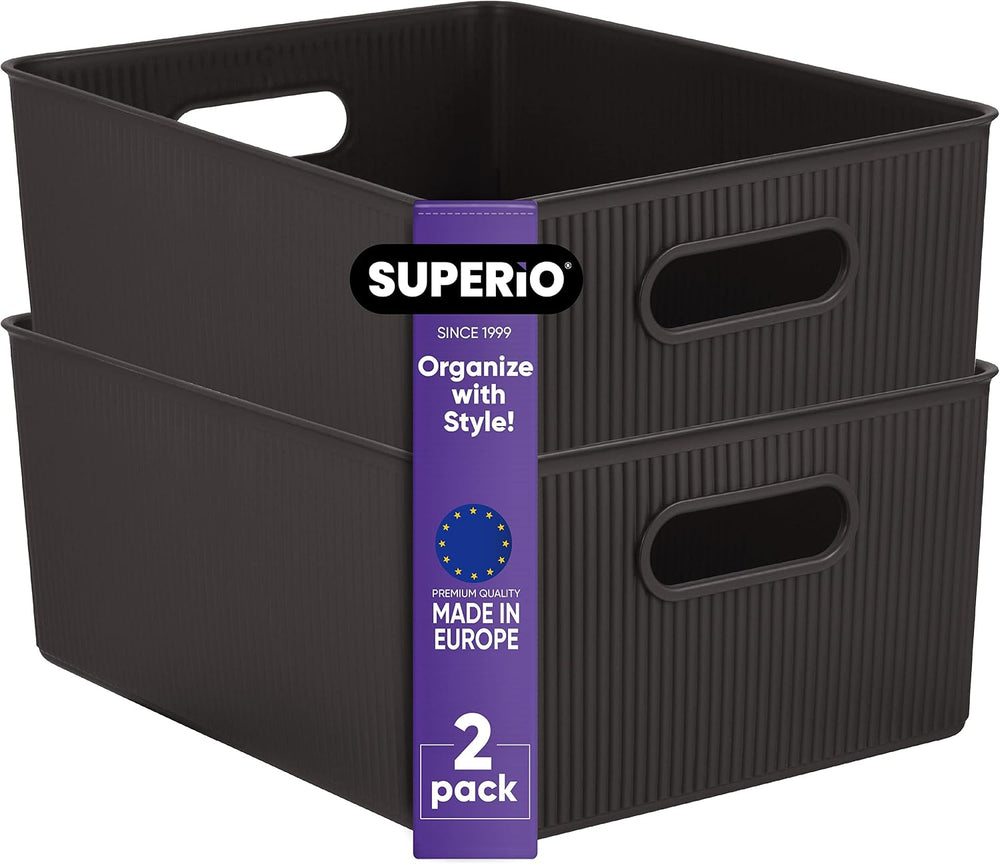 Superio Ribbed Collection - Decorative Plastic Basket Open Home Storage Bins ...